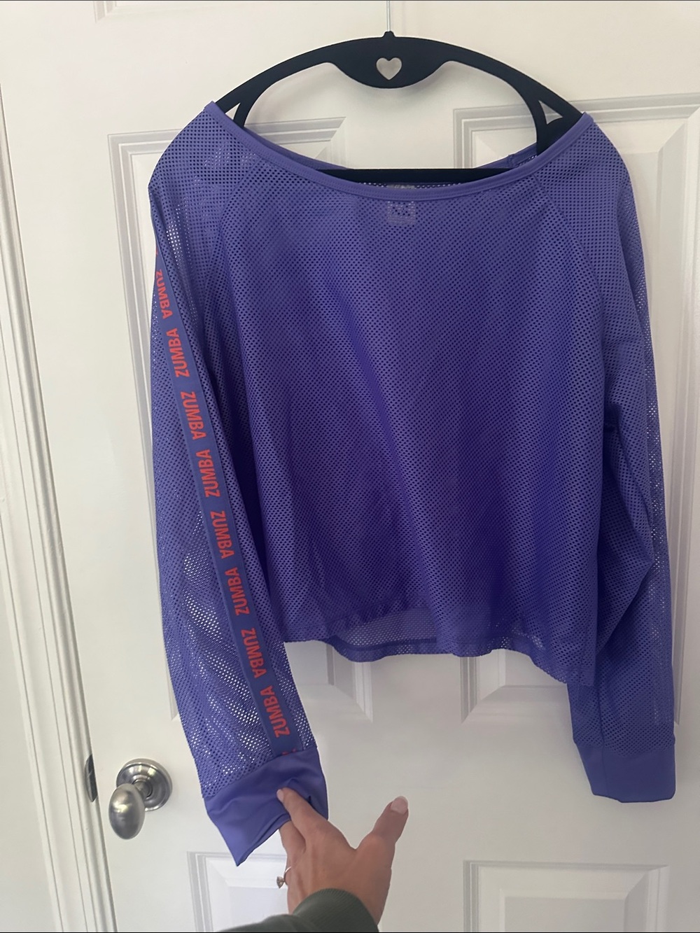 Zumba Fitness Purple Mesh Long-Sleeve Top with Orange Logo Tape